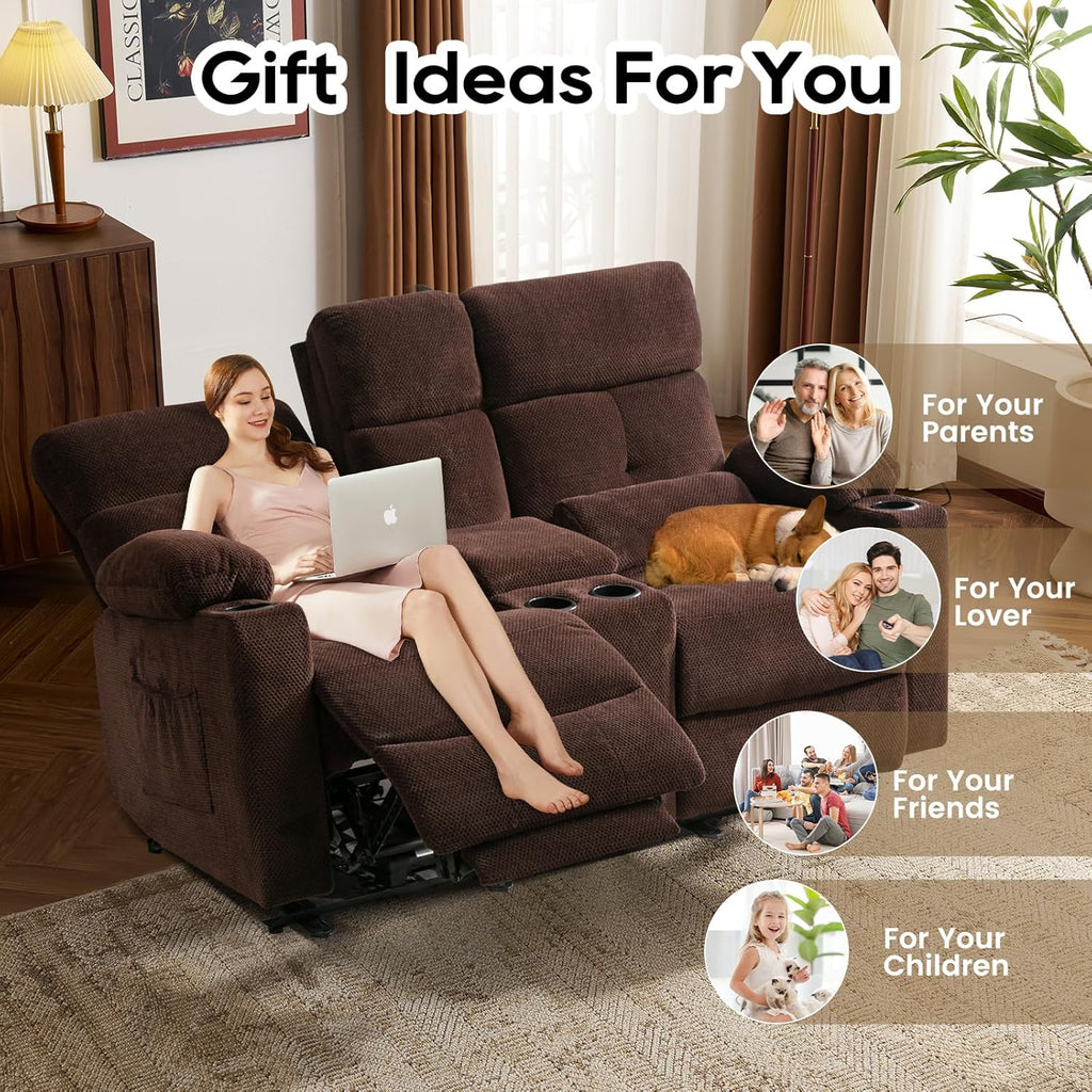 Power Reclining Loveseat, Massage Loveseat Recliner Sofa Home Theater Seating with Heat