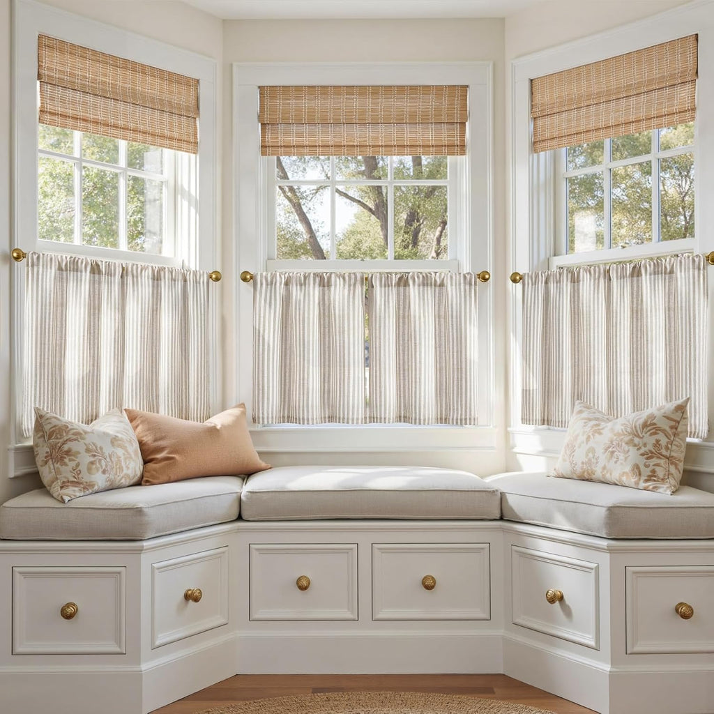 Striped Linen Kitchen Curtains (Set of 2 Panels) Tier Curtains Farmhouse Modern Cafe Style Small Window Treatments