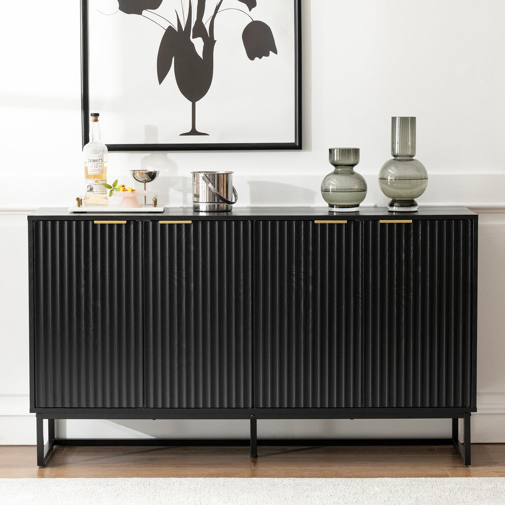 Fluted Storage Cabinet with 4 Doors, 55" Large Sideboard Buffet Cabinet with Adjustable Shelves Kitchen Wooden