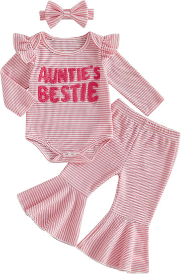 Aunties Bestie Baby Clothes Girl Romper Bell Bottoms Pants Set