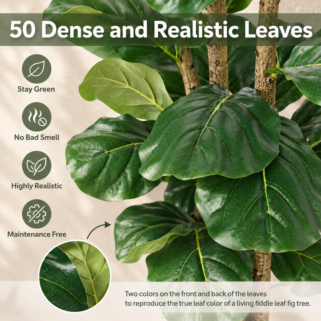 Fiddle Fig Tree Artificial 5FT Faux Trees Indoor with Planter & Basket
