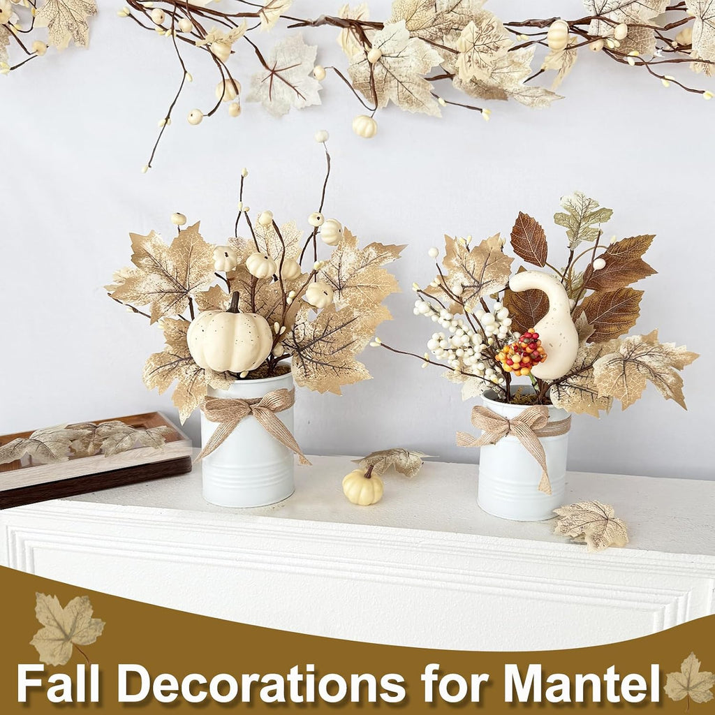 Fall Centerpieces For Tables White Maple Pumpkin Berries Decor 12" - Set of 2