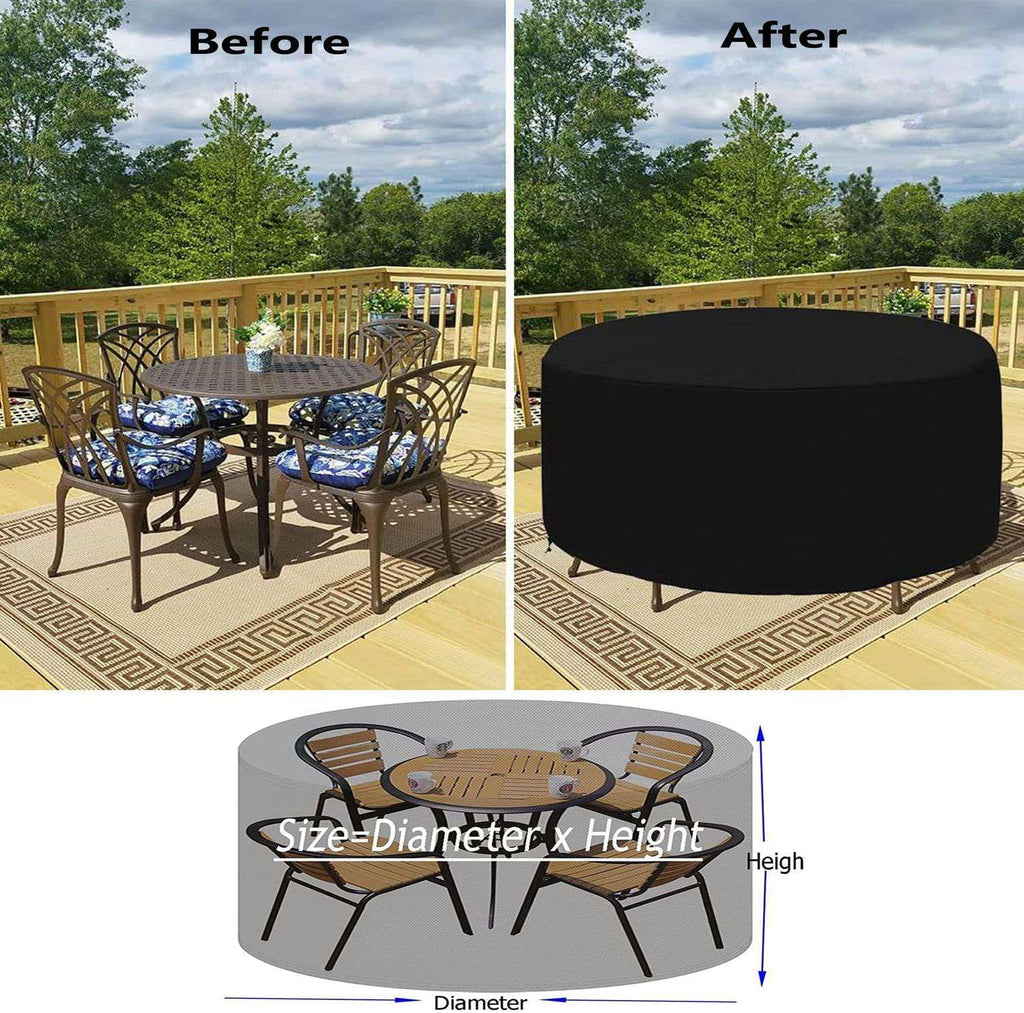 Patio Furniture Covers - Waterproof Round 420D Garden Dining Table & Chair Set Covers - 72"Dia x 28"H