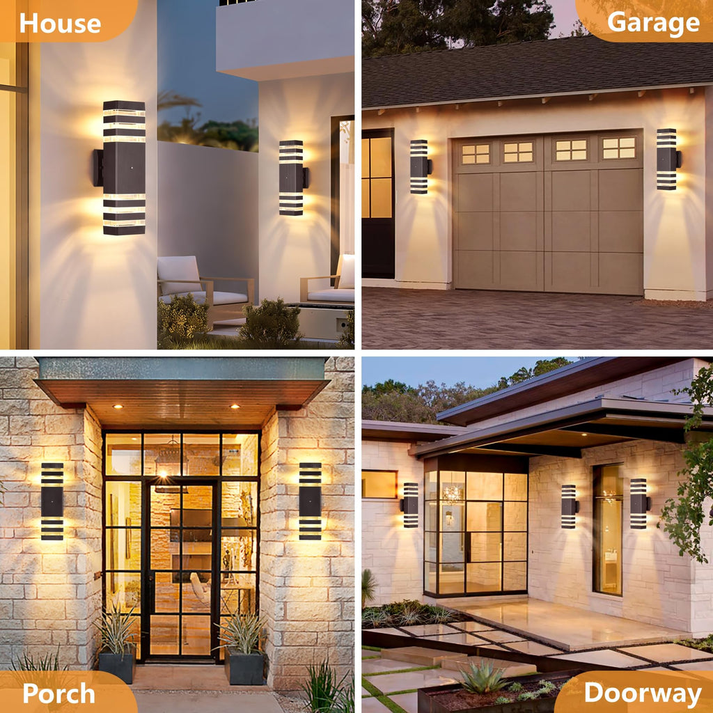 2 Pack Dusk to Dawn Outdoor Light Fixture, Modern Wall Lights Brown Exterior Sconce, 3000K Up and Down Porch Lights