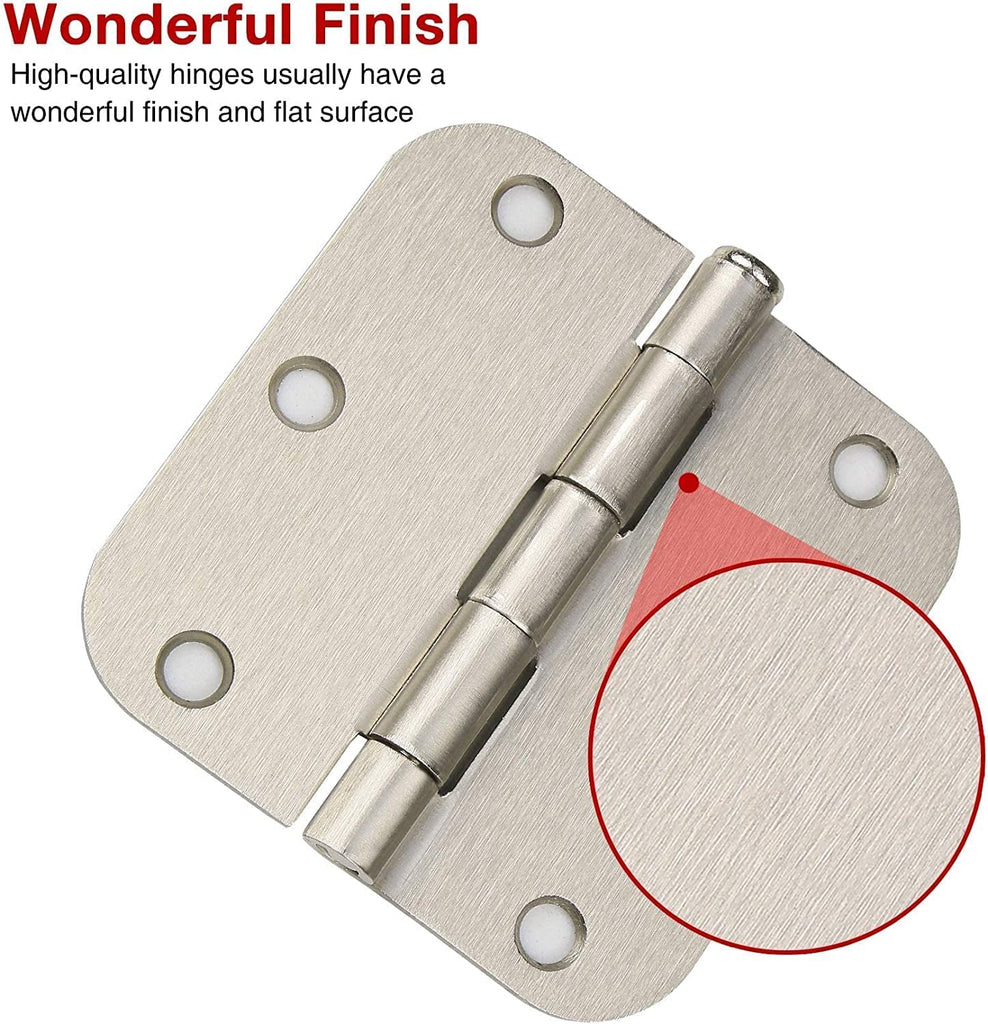 Brushed Nickel Door Hinges 3.5 Inch 30 Pack Interior with 5/8" Radius