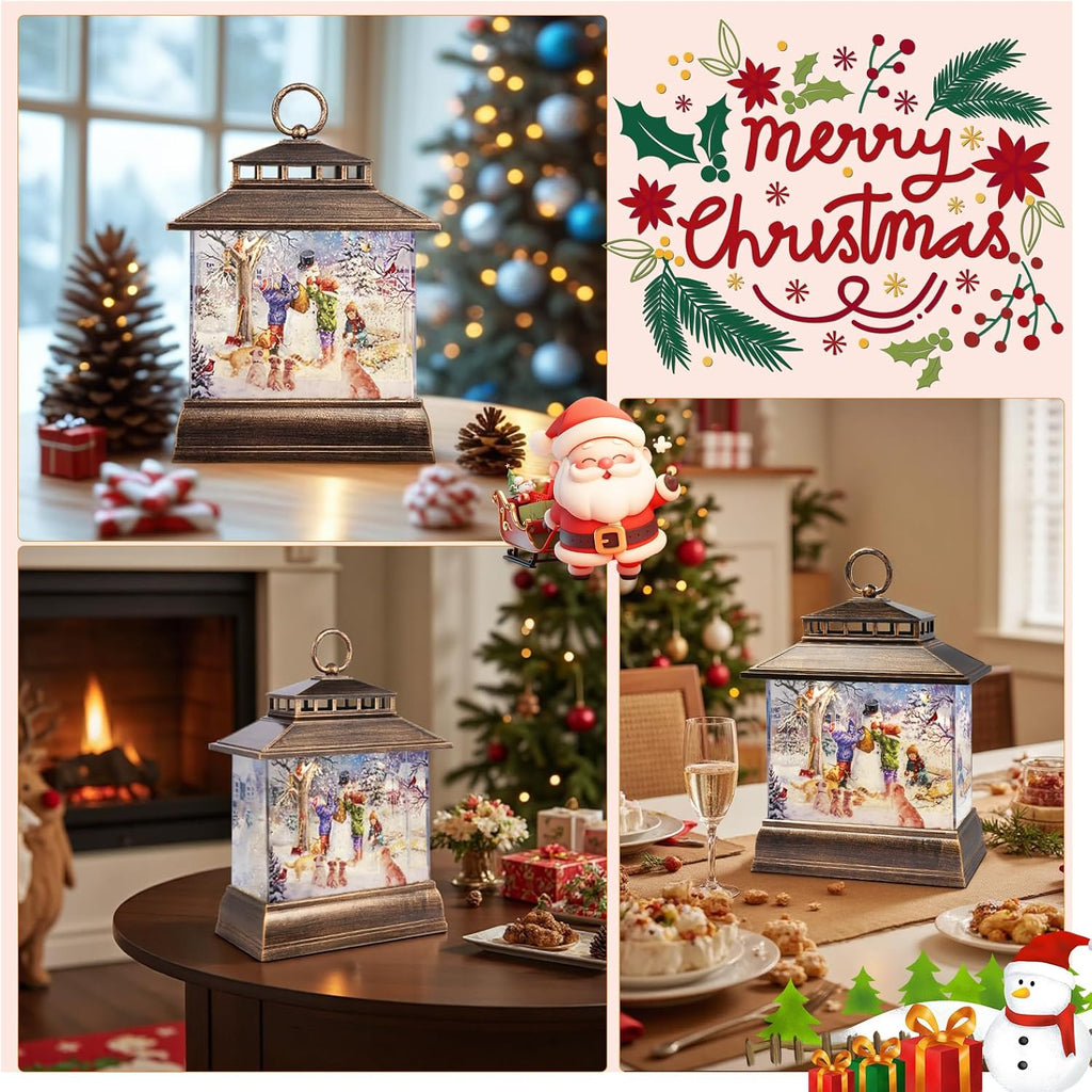 Christmas Snow Globe Lantern Water Glittering Lantern with 8 Songs & 6H Timer Romote Control Christmas Snow Globes