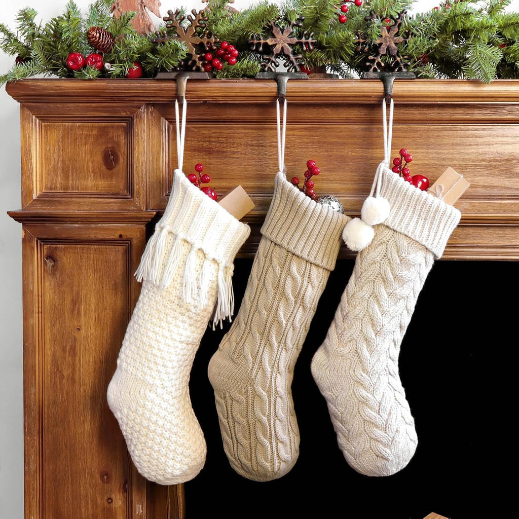 Farmhouse Personalized Knitted Christmas Stockings, 3 Packs 18 inche Knit Christmas Stockings, Rustic Farmhouse Boho