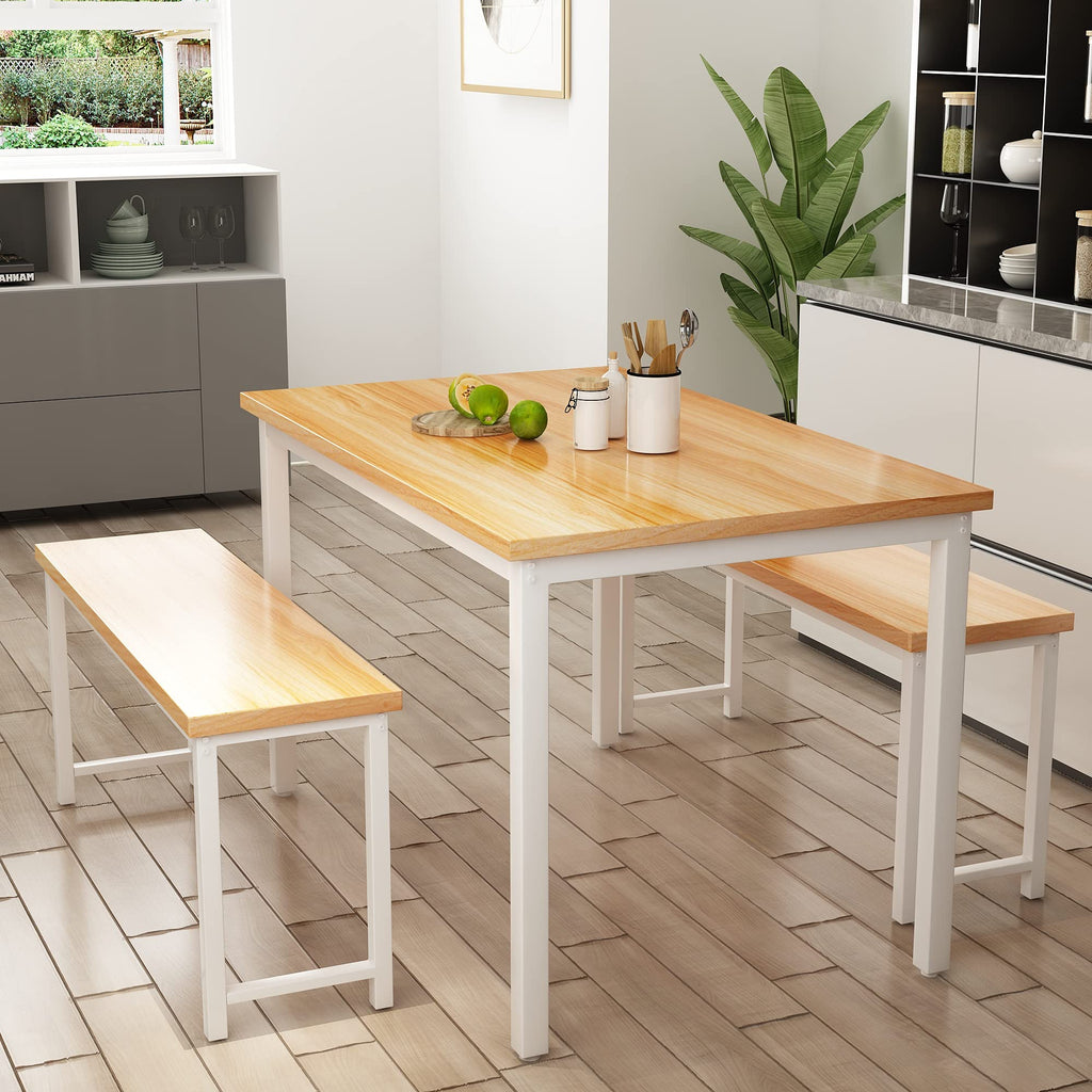 Dining Table Set with Two Benches, Kitchen Table Set for 4-6 Persons, Kitchen Table of 47.2 x 28.7 x 28.7 Inches