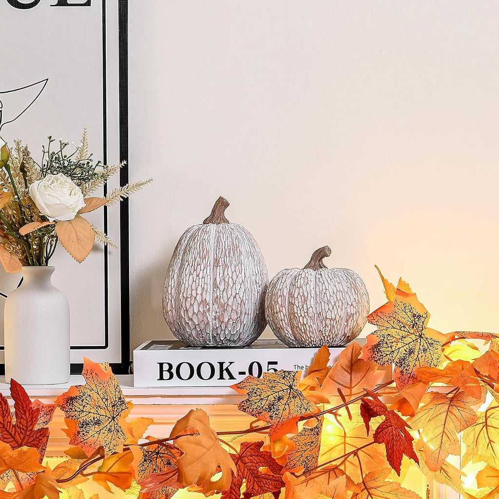 Artificial Pumpkin Decor, Brown and White Decorative Pumpkins - Set of 2