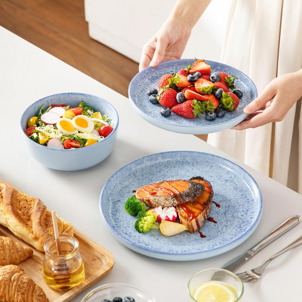 Reveal Ceramic Plates and Bowls Set for 8, 24-Piece Dinnerware Set