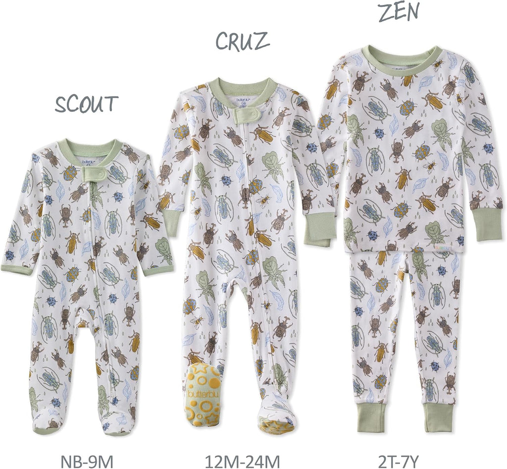 Cruz Snug-fit Footed Pajamas 100% Organic Cotton Zip Front PJs