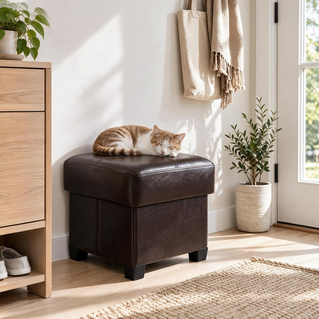 Square Storage Ottoman, Cube Ottoman with Legs, Leather Foot Stool