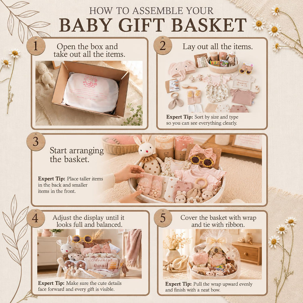 Ultimate Baby Girl Gift Basket, Aesthetic Boho Chic Newborn Essentials, Premium All-in-One Baby Shower Gifts