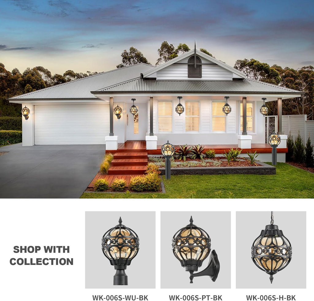 Globe Outdoor Pendant Lights for Porch Patio Garage, Matte Black Aluminum Anti-Rust Hanging Light Fixture