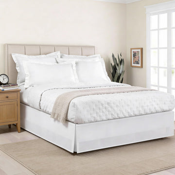 Luxury Hotel Tailored Bed Skirt, Box Pleats, 14 Inch Drop, California King, White