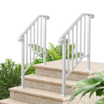 2 Pack 3 Step Handrails for Outdoor Steps, Wrought Iron Stair Railing Fits 2 or 3 Steps, Metal Hand Railing with