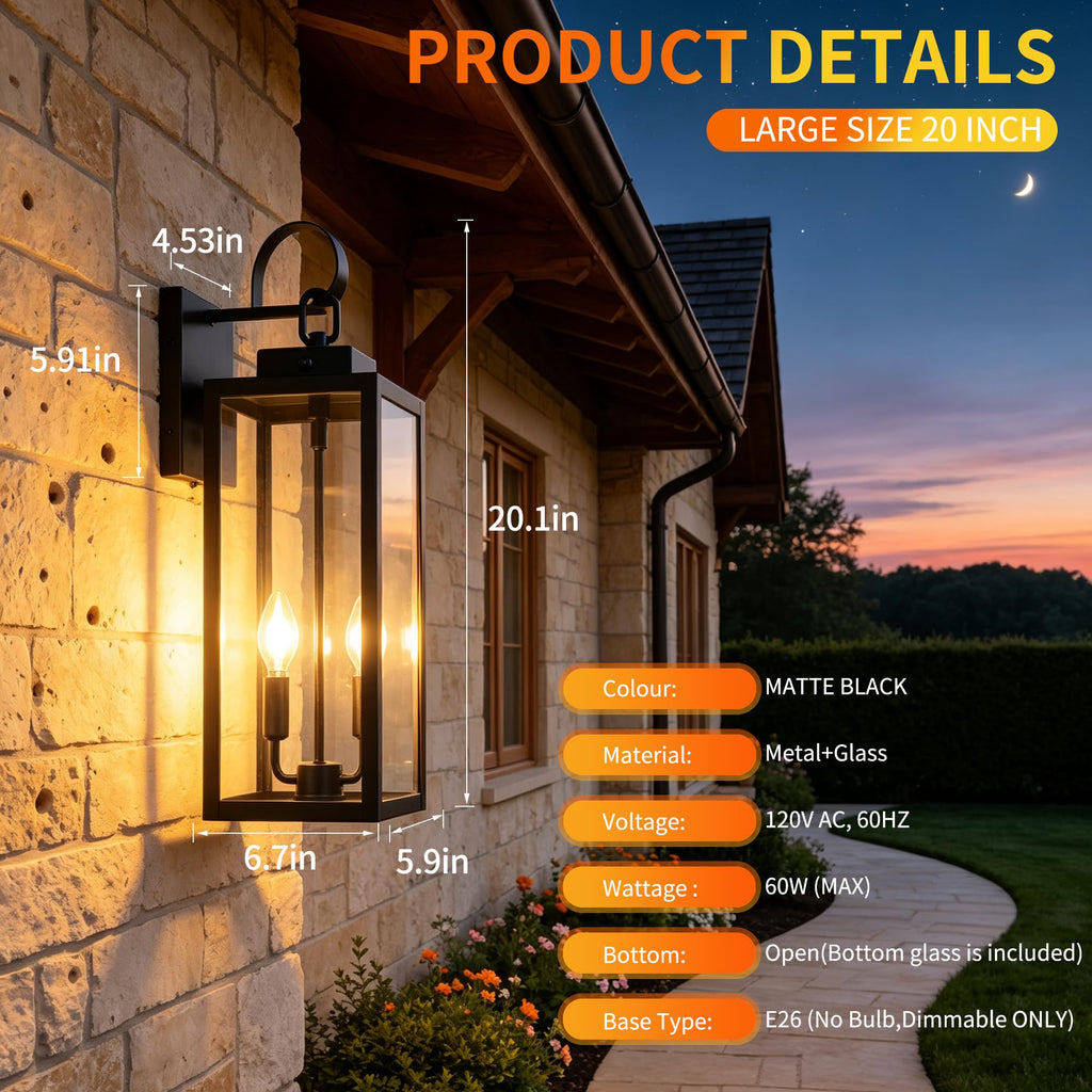 20 Inch Motion Sensor Dawn to Dusk Outdoor Sensor Light Fixture Anti-Rust Exterior Wall Lighting Waterproof Outdoor