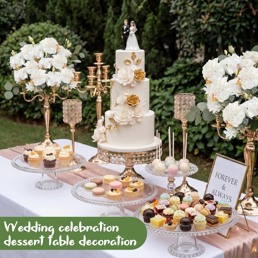 2-in-1 Glass Fruit Flower Vase 12.2 Inch Cupcake Stand Clear Pedestal Vase with White Bouquet Reversible Decorative