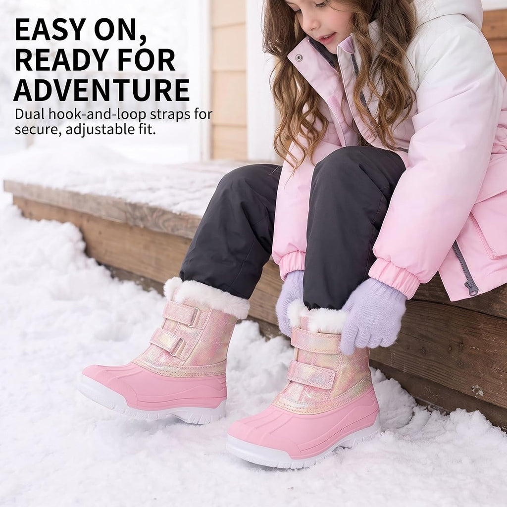 Girls Boys Waterproof Winter Snow Boots with Faux Fur Lining