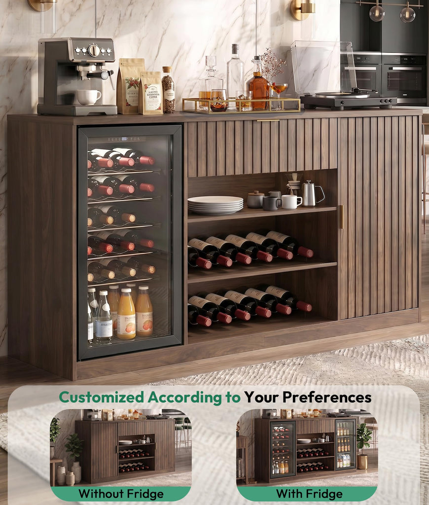 71" Coffee Bar Cabinet with 2 Fridge Space, Holder & Wine Racks