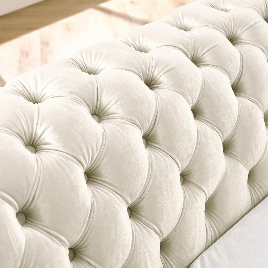 106" L-Shaped Luxury Chesterfield Sectional Sofa with Gold Stainless Steel Accents and 5 Pillows, Mid-Century