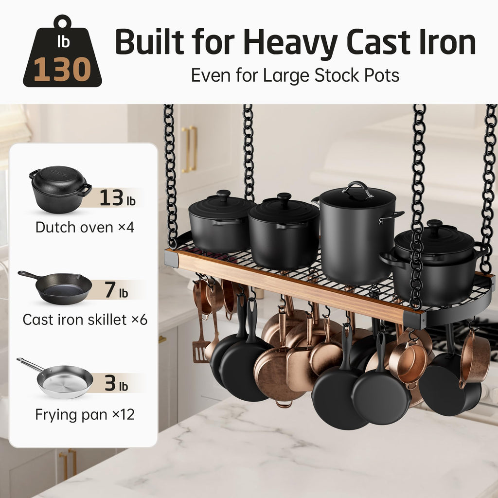 48 Inch Large Hanging Pot Rack Ceiling Mount with 130lb High-Capacity