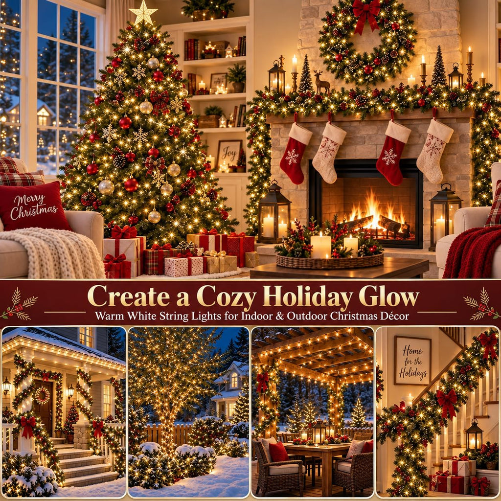 Connectable 2-Pack 164Ft 400LED Christmas String Lights, Warm White