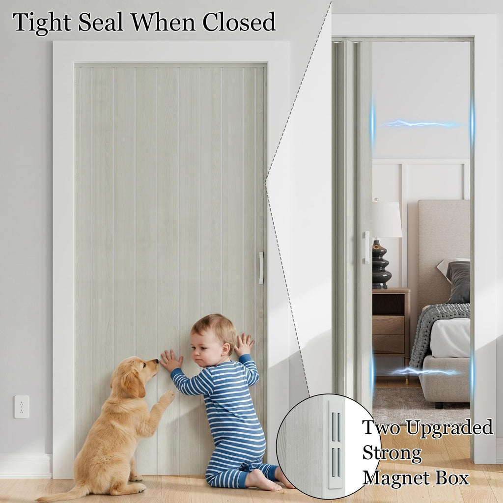 36" x 80" Accordion Doors Interior, Double Walled, White Ash