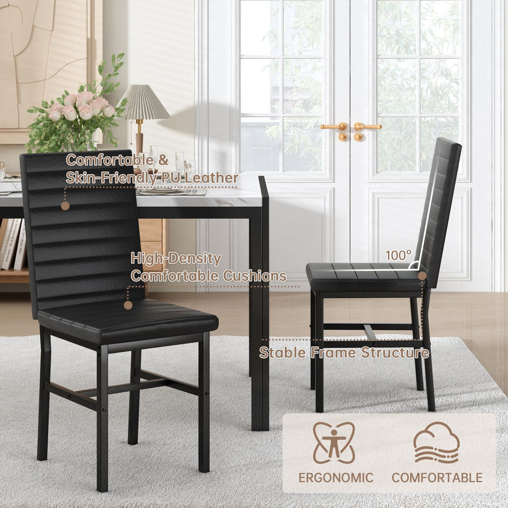 Dining Table Set for 4, Modern 5 Piece Dining Table Set Faux Marble Kitchen Table & 4 Upholstered Chairs, Dining Room