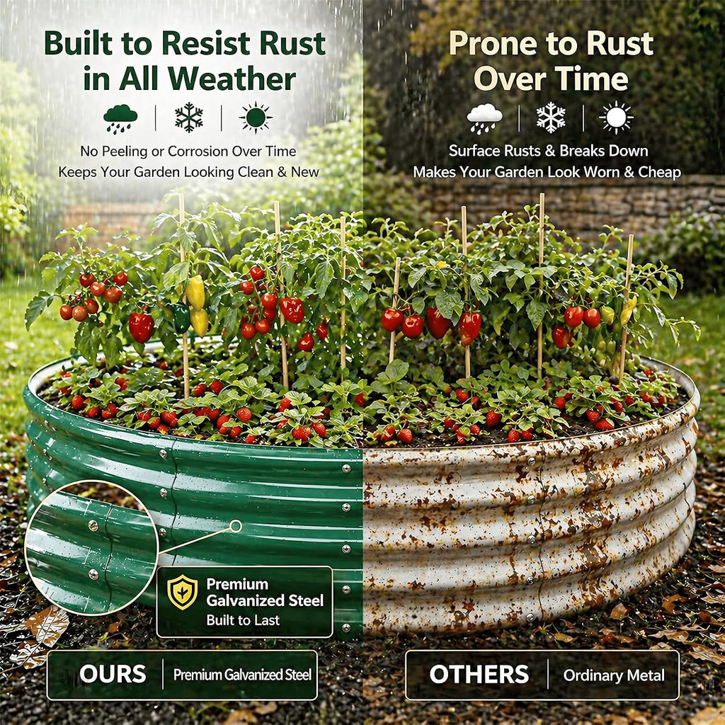 5FT Round Raised Garden Bed, Heavy Duty Galvanized Metal Planter Box for Vegetables, Flowers & Herbs, Rust-Resistant