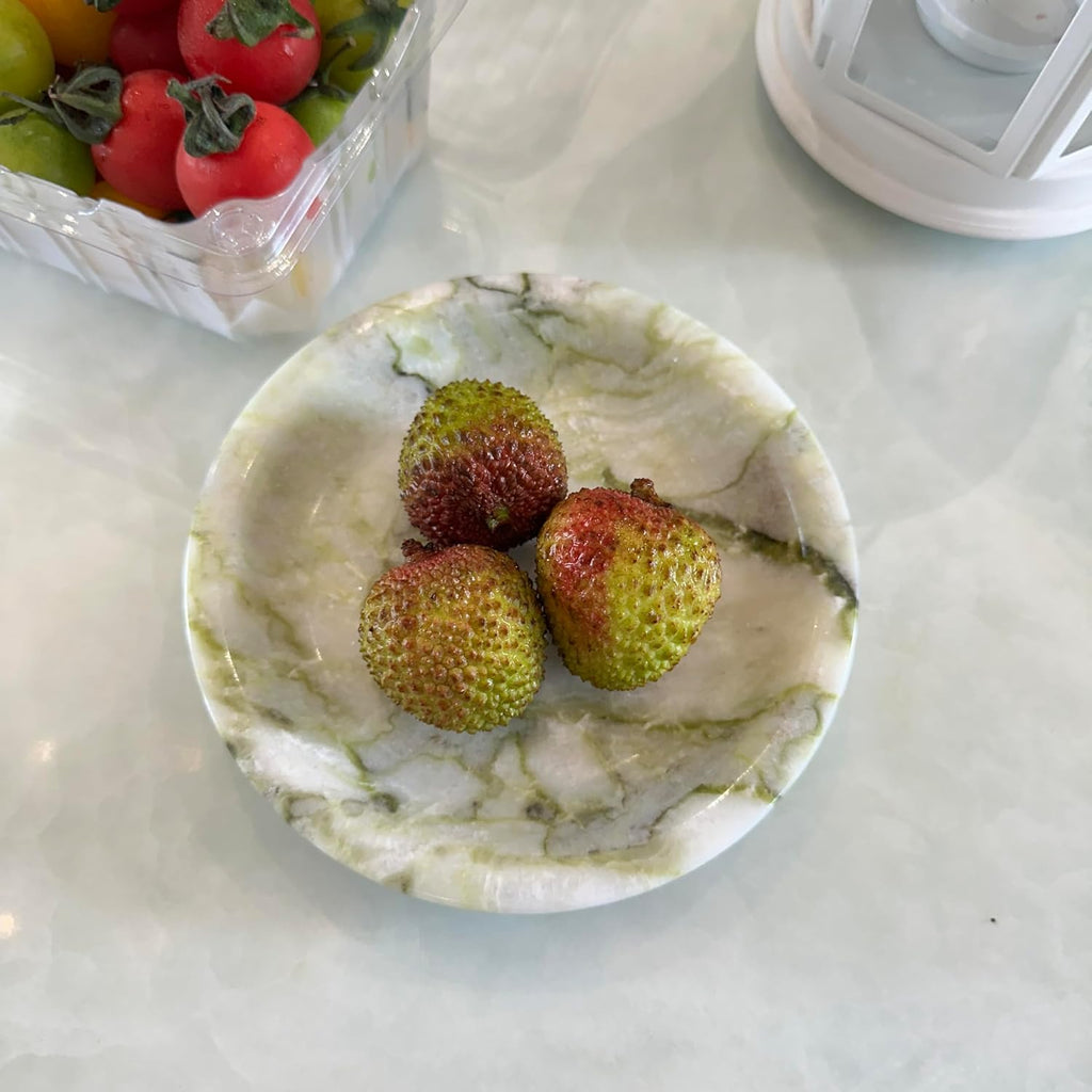 Natural Marble Jewelry Dish, 5.5 Inch Handcrafted Decorative Tray, Unique Stone Ring Holder for Earrings Necklace