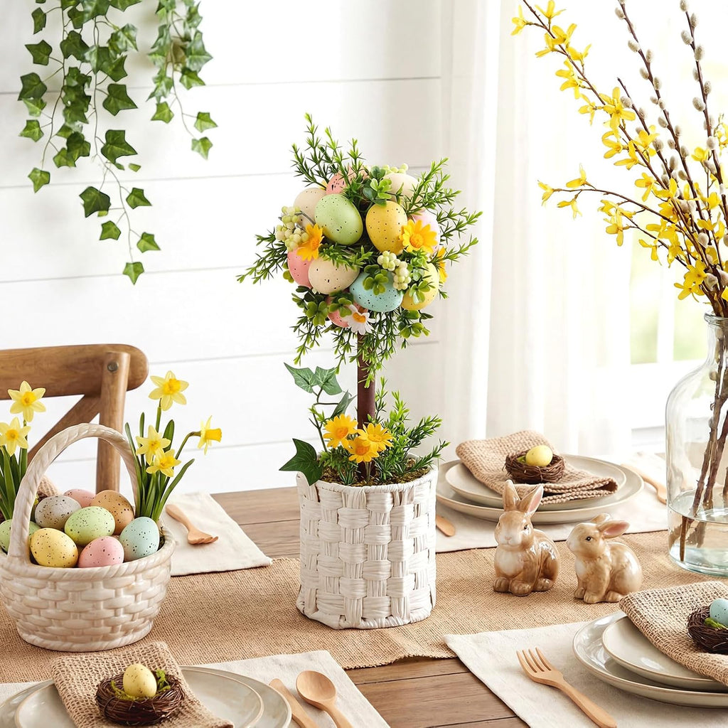 Easter Egg Tree Tabletop Decor 16 Inch Topiary Easter Decorations Party Wedding Holiday Spring Summer Party - Set of 2