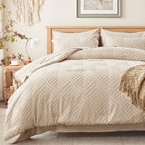 King Comforter Set 7 Pieces, Beige Tufted Bed in a Bag with Comforter and Sheets