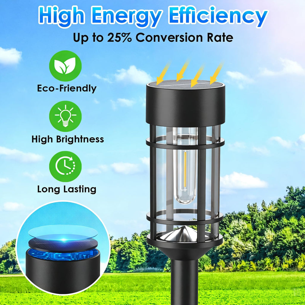 Solar Pathway Lights Outdoor, 8 Pack Metal Glass Solar Lights Outdoor Waterproof Auto On/Off Landscape Path Lighting