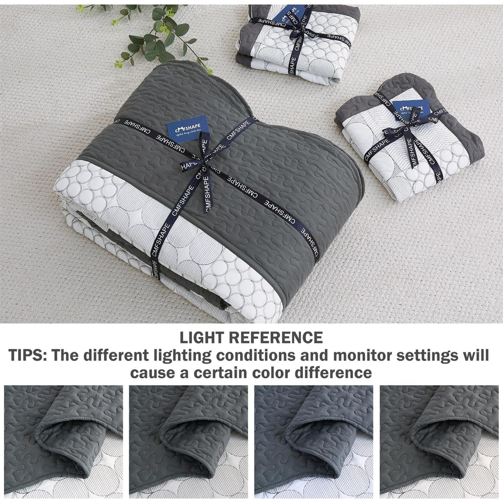 Quilt Set Dark Grey-128x120 Bedspread with 2 Pillow Shams-Exquisite Plaid Embroidery