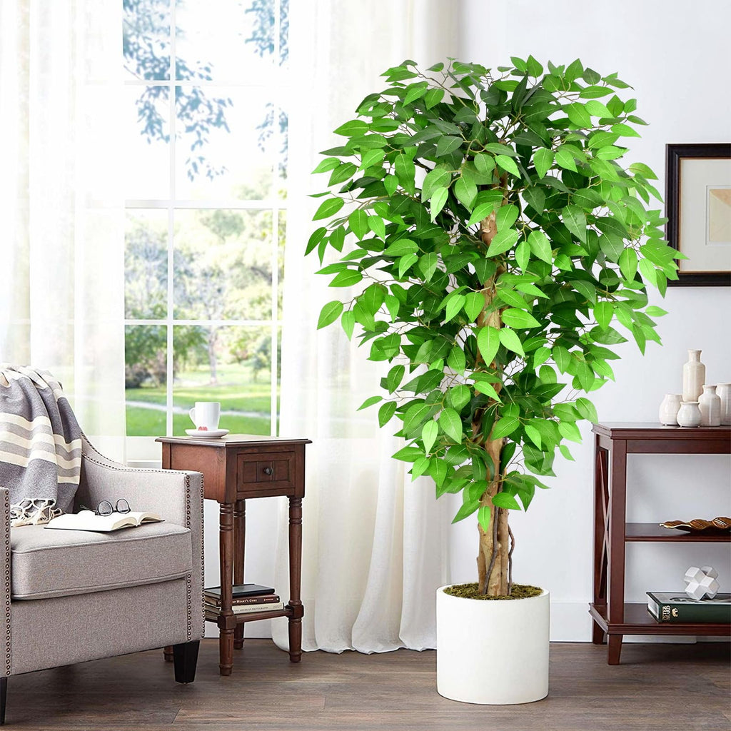5ft Ficus Artificial Trees with Natural Curved Trunks, 60" Tall Lush Faux Tree Decor Indoor, Green Lifelike Fake