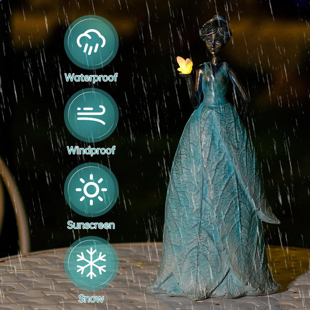 Solar Fairy Statue Collection Home Decoration 12.9 in - Leaf Angel Girls Res Garden Decor for Outside or Inside