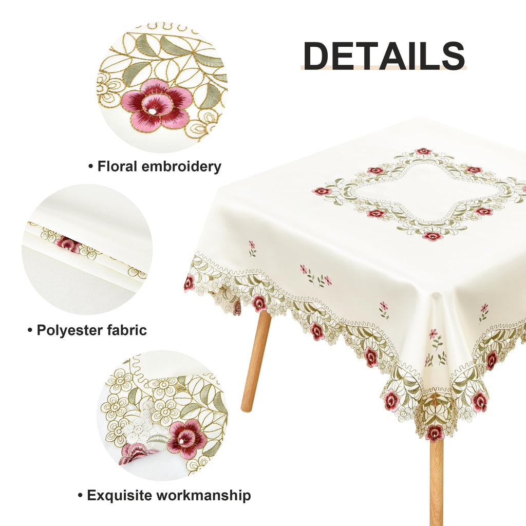 Jacquard Floral Embroidered Square Tablecloth 52 x 52 inch