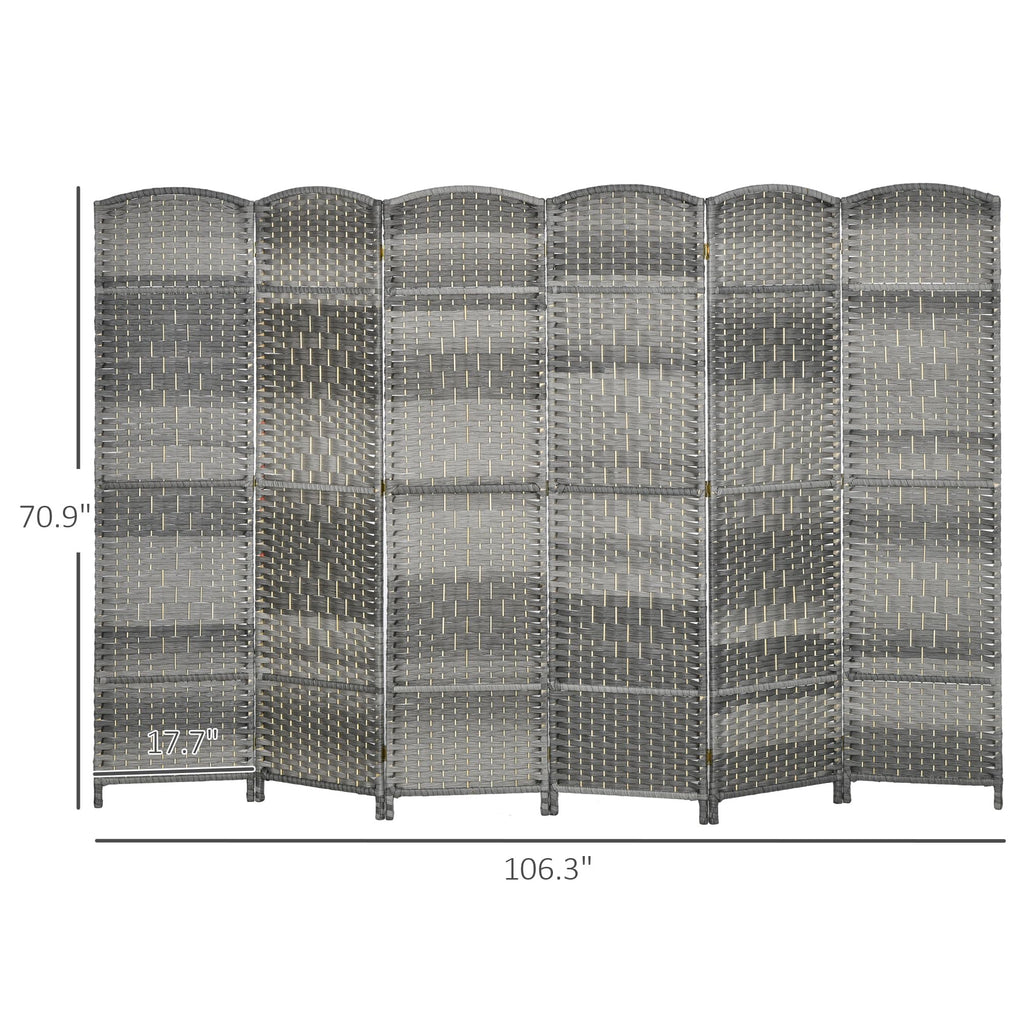 6 Panel Room Divider 6 Ft Privacy Screen Hand-Woven Mixed Gray