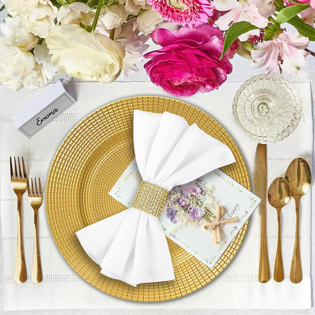 Gold Charger Plates Bulk, 13" Reusable Reef Serving Gold Chargers for Dinner Plates , Round Plastic Shiny - Set of 100