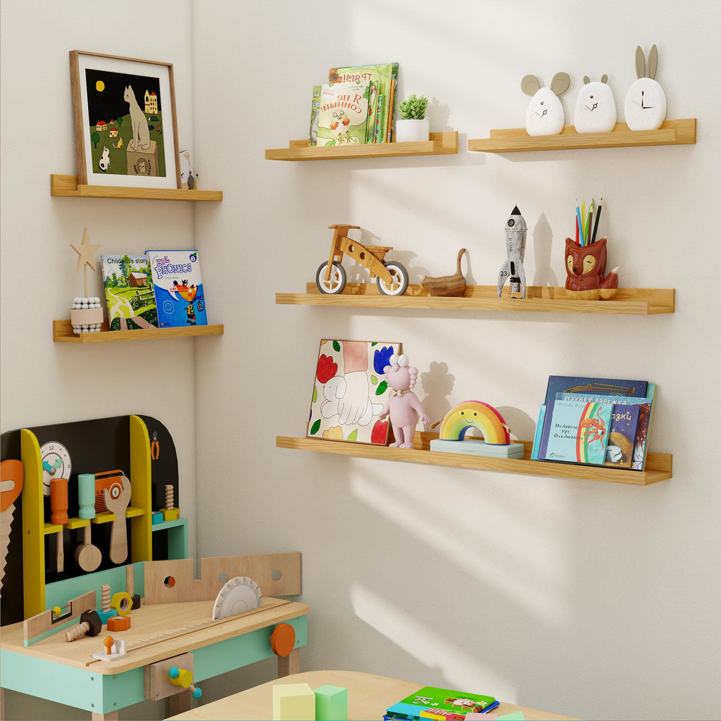Picture Ledge Shelf, Floating Shelves for Wall Decor, Oak, Set of 6, 30''