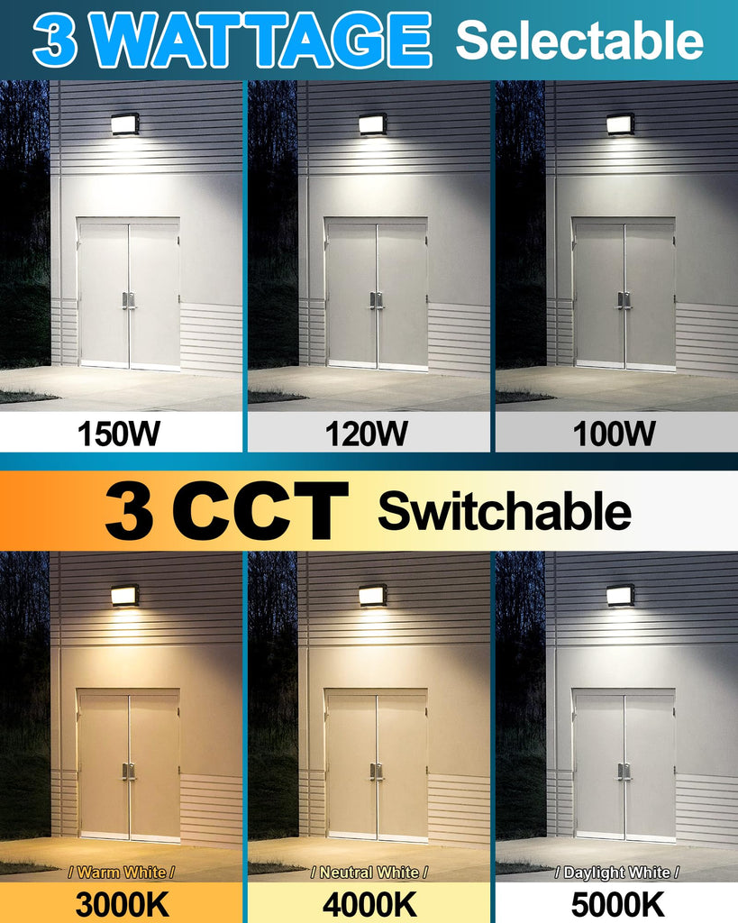 Full & Semi Cutoff LED Wall Pack Light, Selectable 150W/120W/100W & 3000K/4000K/5000K & Timed Dimming & Photocell