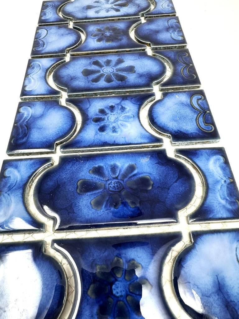 Marble Royal Blue Glossy Porcelain Mosaic Tile on 6x12 Mesh for Pool, Bathroom, Shower, Kitchen Backsplash, Accent
