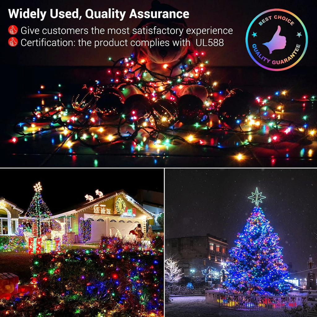 82ft 1000 LED Cluster Christmas Lights - Dark Green Wire Christmas Tree Lights - 8 Modes Outdoor Waterproof Christmas