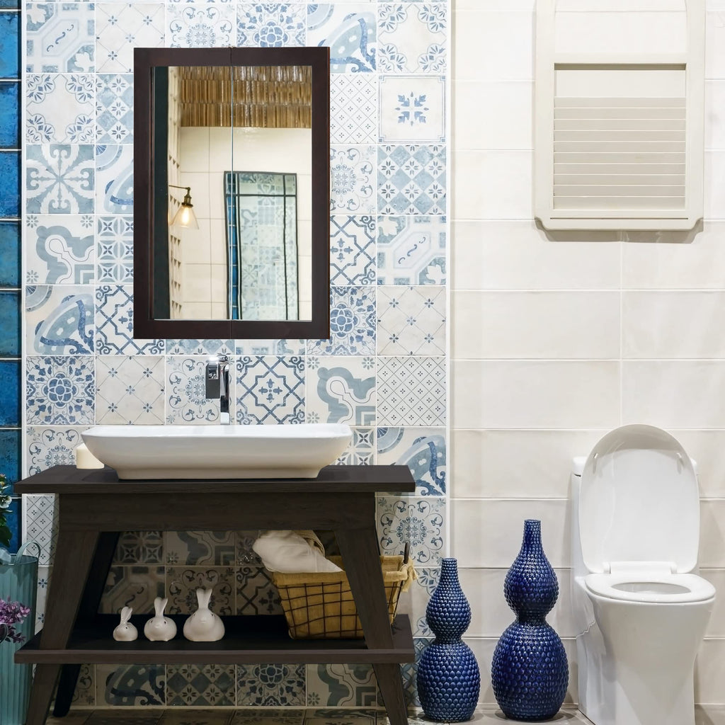 Ventura Medicine Cabinet Durable Espresso Assembled Frame Bathroom Wall Cabinet w/ Mirrored Doors, 24"