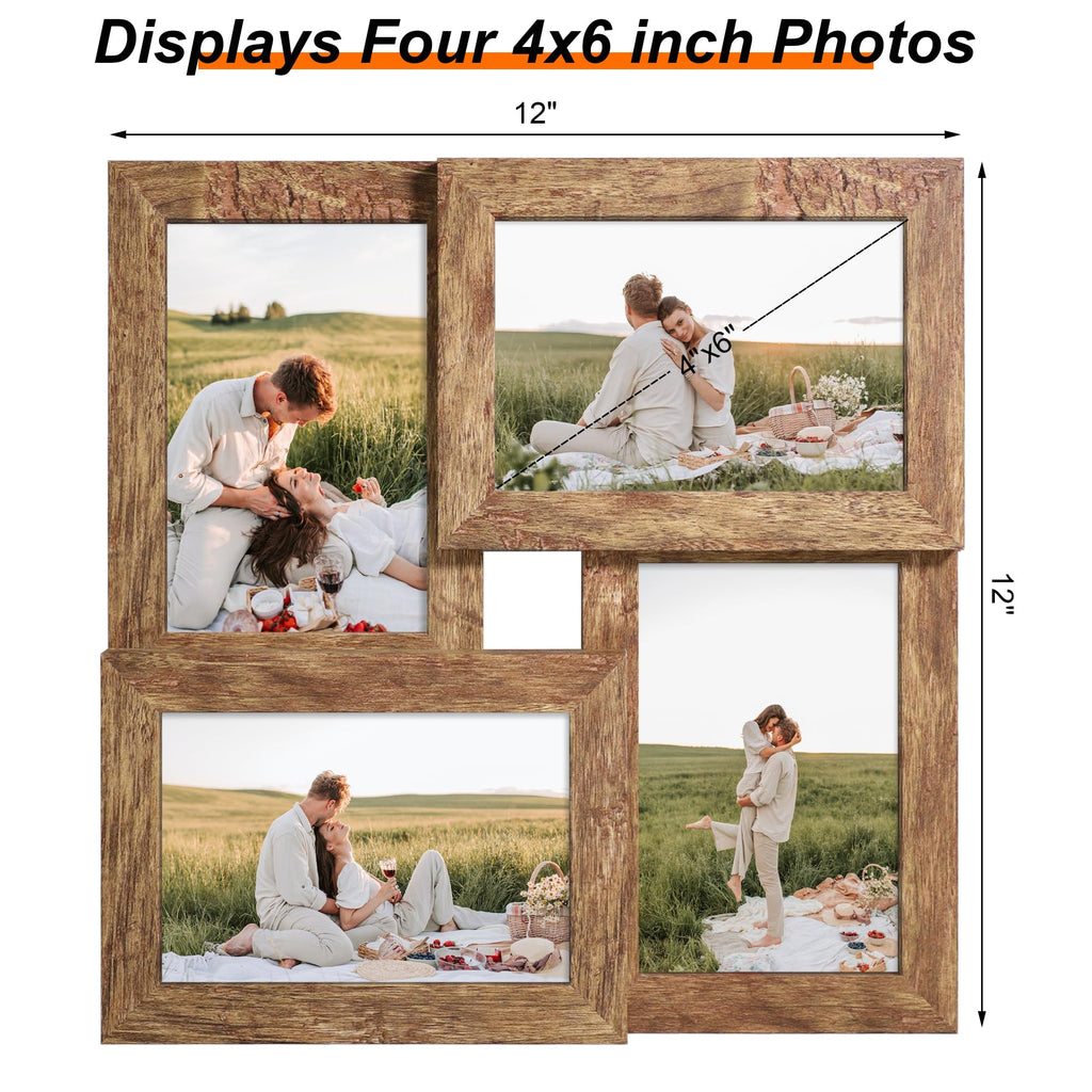 4x6 Collage Picture Frames Set of 1, Multi Family Photo Frame with Real Glass, Displays Four 4x6 Photo, Wall Decor