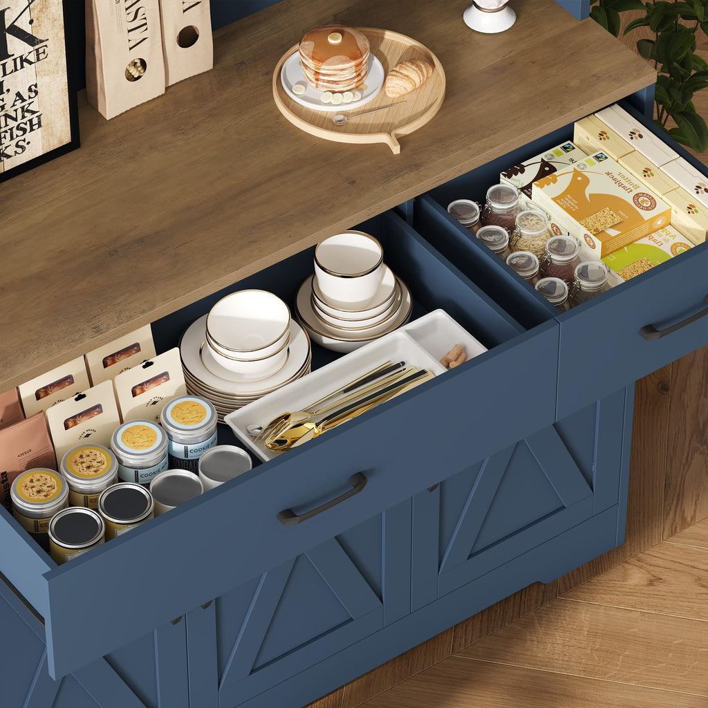 71" H Kitchen Pantry Storage Cabinet, Farmhouse Hutch Cabinet, Blue