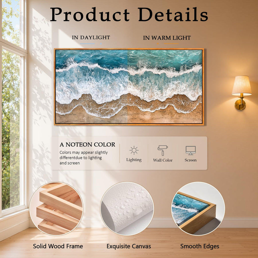 Coastal Wall Decor, Framed Abstract Ocean Wave Wall Art 24x48in