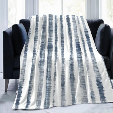 French Ticking Throw Blanket Blue Geometric Stripes Fuzzy Blanket Modern Blankets Super Comfort Warmth Coral Fleece