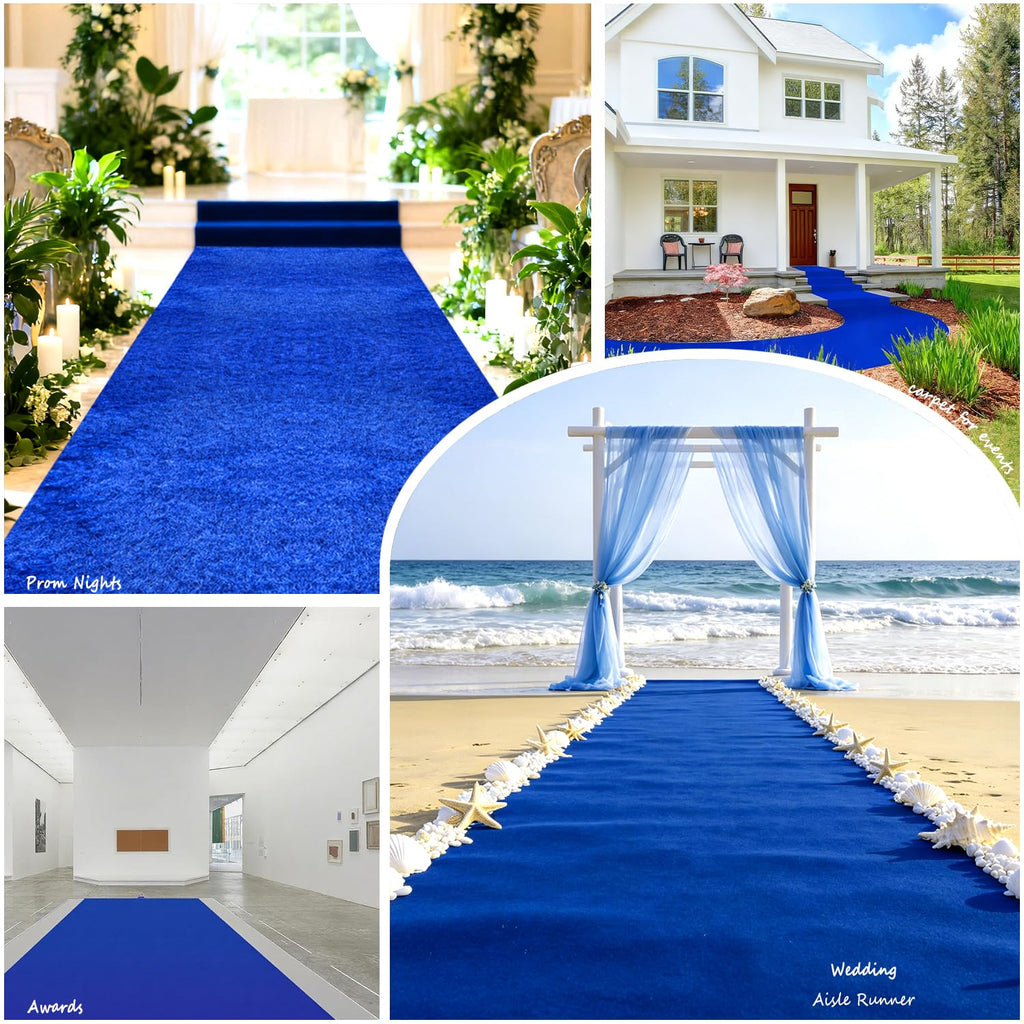 Extra Thick Blue Carpet Aisle Runner Rug for Party Wedding Ceremony Event Hallway (Blue